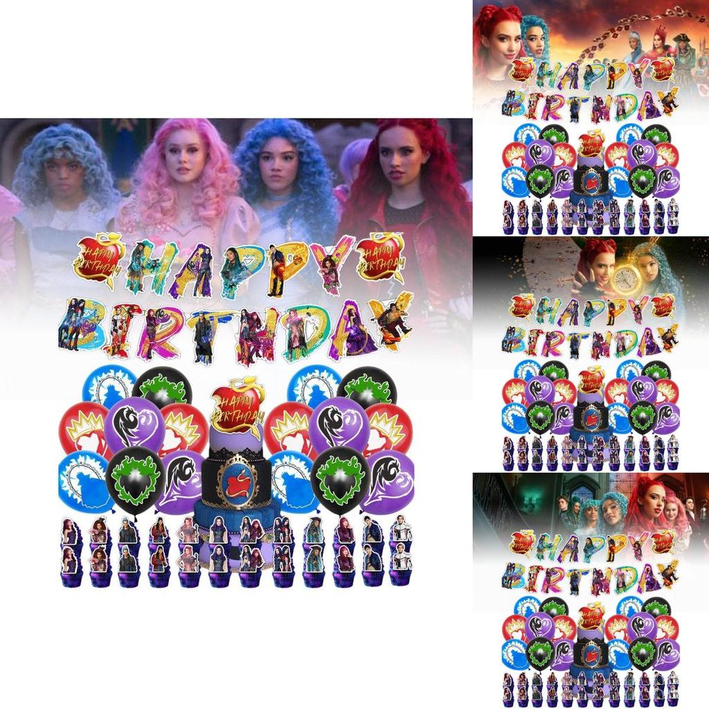 Vibrant Descendants Themed Birthday Party Decoration Banner Balloon Set For Kids