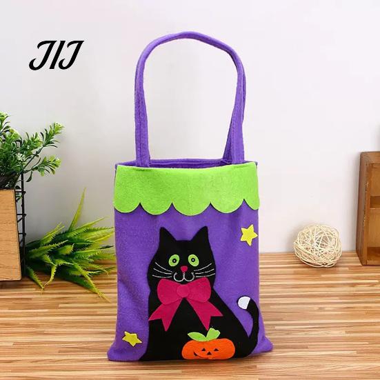 Lightweight Portable Gift Pouches Halloween Candy Bags, Non-Woven Trick or Treat Tote Bags with Handles, Festive Snack Storage Cute Black Cat Pumpkin