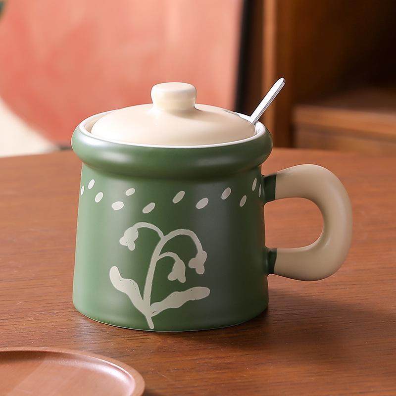 Underglaze color with lid ceramic mug coffee cup women high value office drinking cup women Internet celebrity water cup