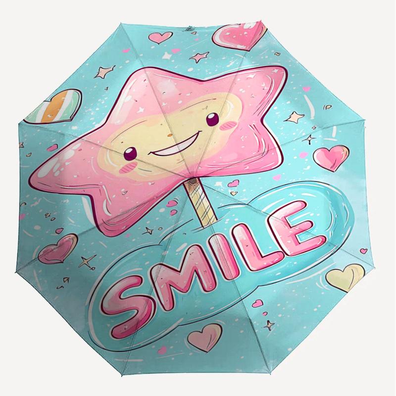 1pc smile star Automatic Open/Close Umbrella Compact Folding Umbrella with 8-Rib Shaft for Women/Men, Elegant Birthday1308S