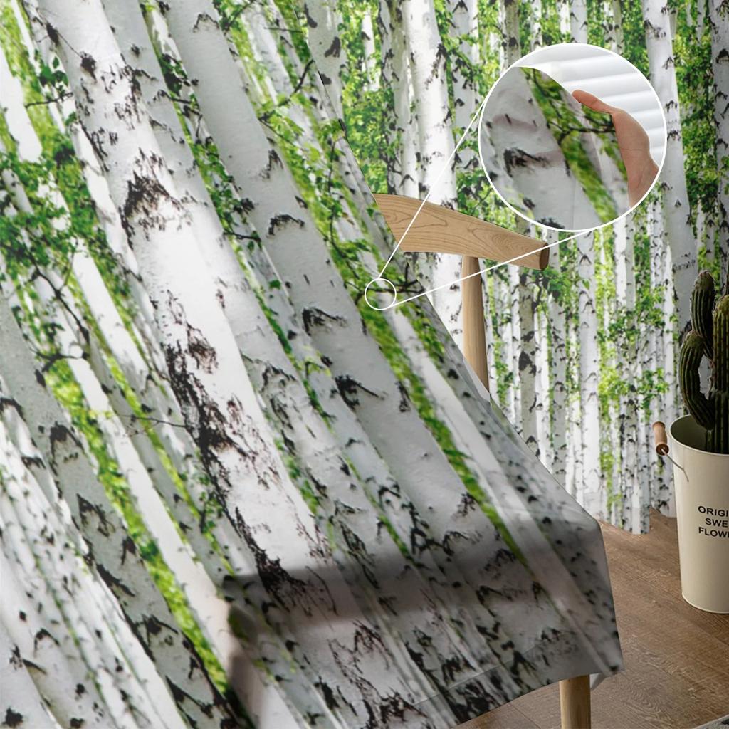 Plant Birch Tree Green Forest Chiffon Curtains Living Room Bedroom Home Decoration Window Voiles Tulle Curtain Sheer Made Of Polyester Sitting Decor