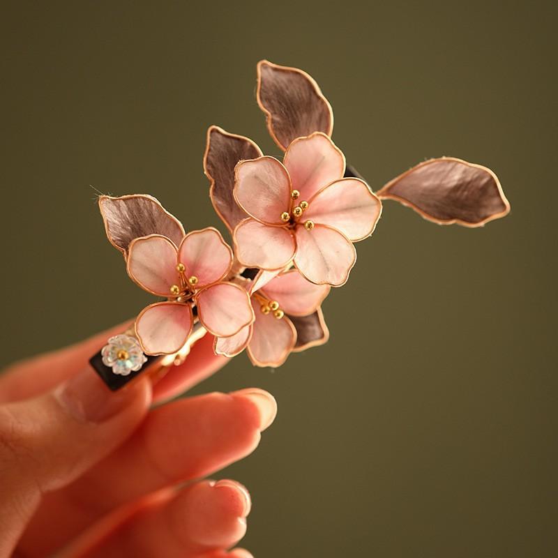 Handmade Chinese Style Silk Velvet Flower Hair Clip Women Side Bangs Decorative Accessory