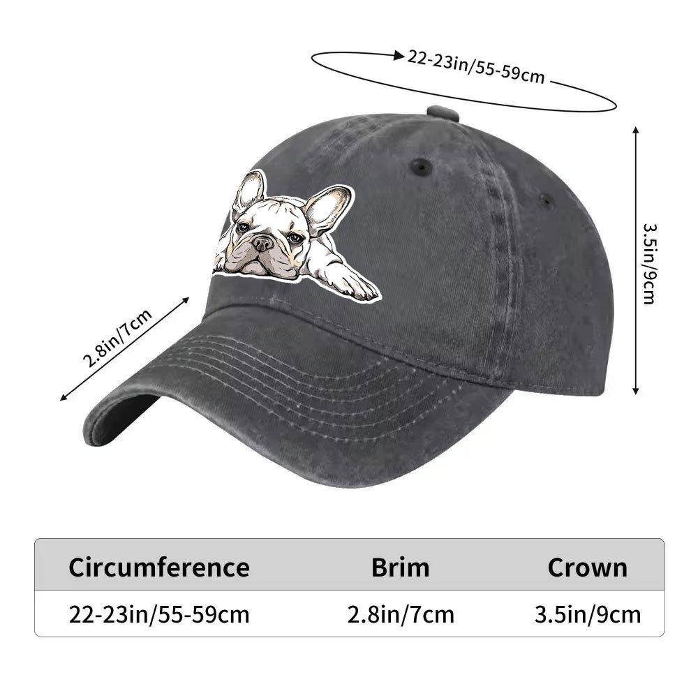French Bulldog Design Baseball Cap Washed Denim Adjustable Casual Hat Unisex Streetwear