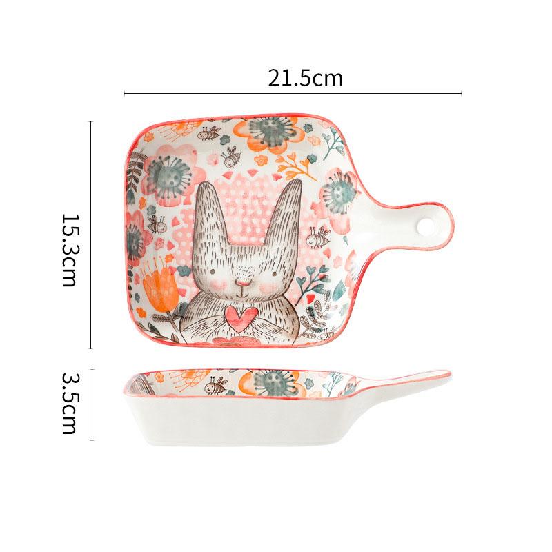 

Керамический противень для выпечки с ручкой, дизайн «Лесные животные», миски, креативная тарелка для ресторана, домашняя посуда, кухонная посуда, подарок красный