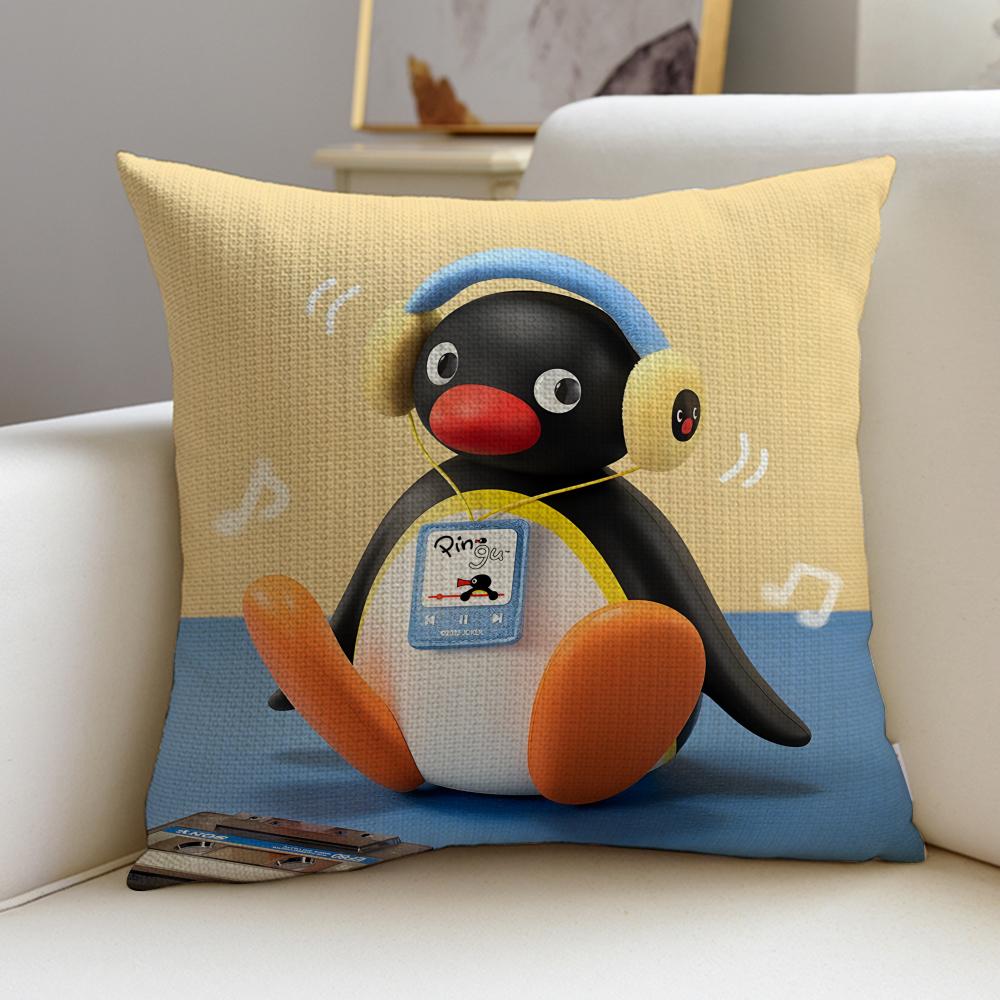 Cute PPinguS Cushion Cover Breathable and skinfriendly linen pillowcase square removable and washable cushion