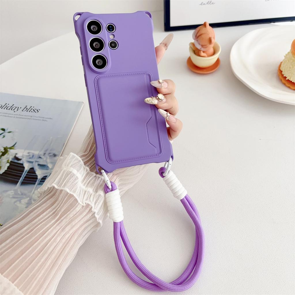 Wrist Strap Wallet Card Holder Phone Case for Samsung Galaxy S26 S25 S24 Ultra S23 FE S22 Plus A17 A56 Silicone Protective Cover