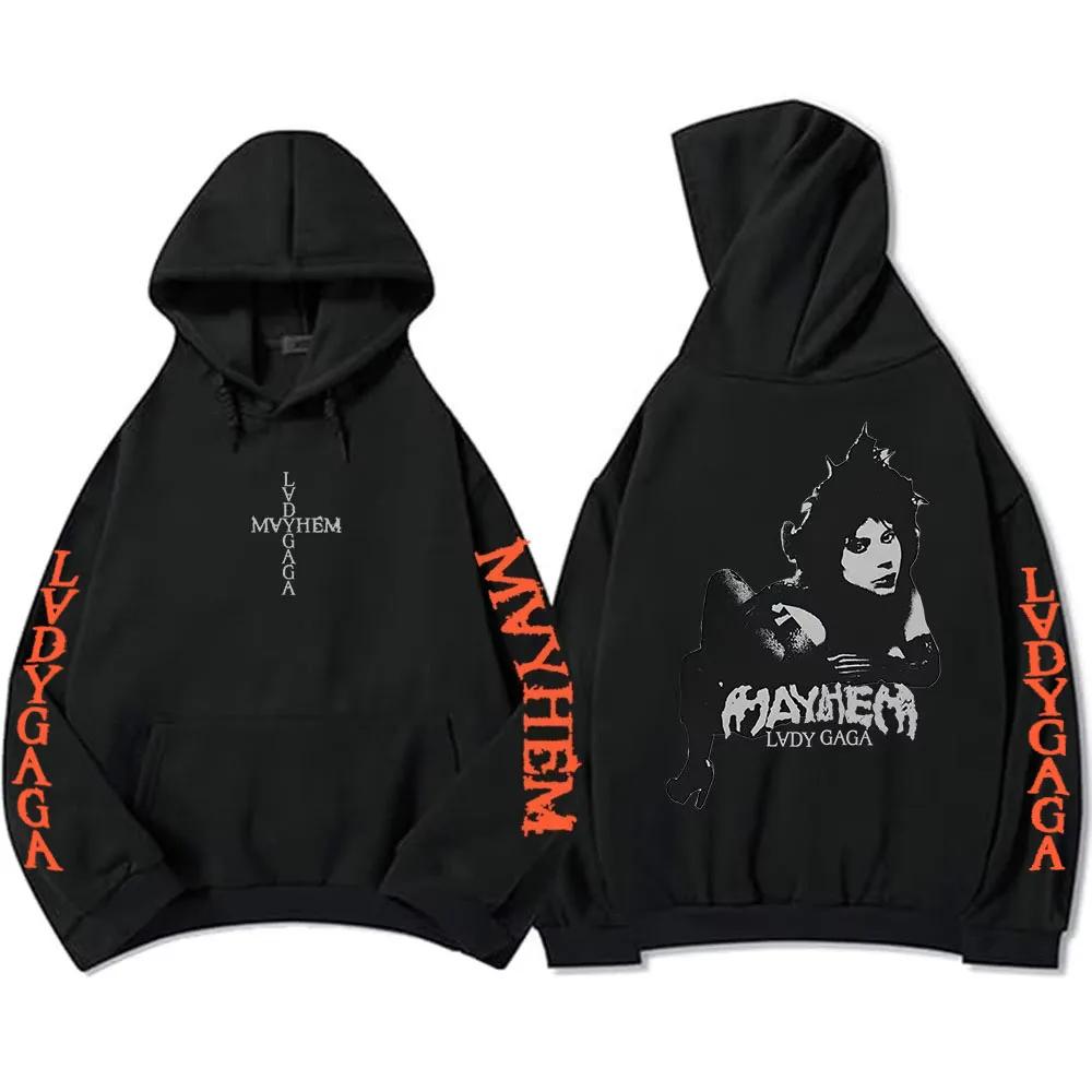 Hooded Pullovers Lady Gaga Mayhem Album Graphic Hoodies Hip Hop Unisex Streetwear Long Sleeve Loose Oversized Y2k Male Sweatshirts Print Hoody