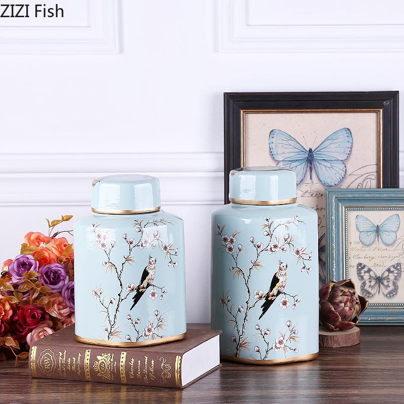 American Country Ceramic Vase Floral Decoration Home Living Room Dining Table Vase Decoration Candy Dried Fruit Storage Tank Jar