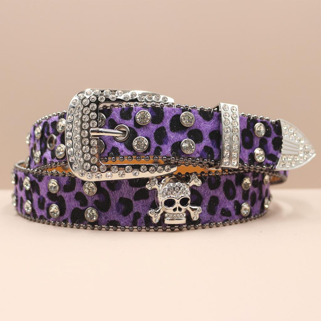 Cross Belt Leopard Print Western Rhinestone Belt Personalized Denim Woman Rivet Jeans Belt