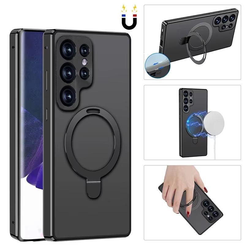 360 Full Protection Metal Magnetic Snap Lock Case for Samsung S26 S25 S24 S23 Ultra Front Glass+Frosted PC Hard Back Cover