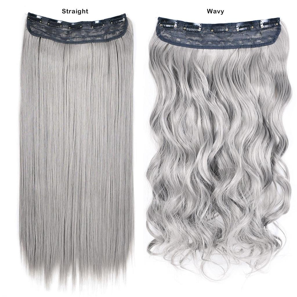 Clip In Hair Extensions For Women One Piece 5Clips Straight&Wavy Hair Black Gray Ombre Color Cosplay Hairpieces