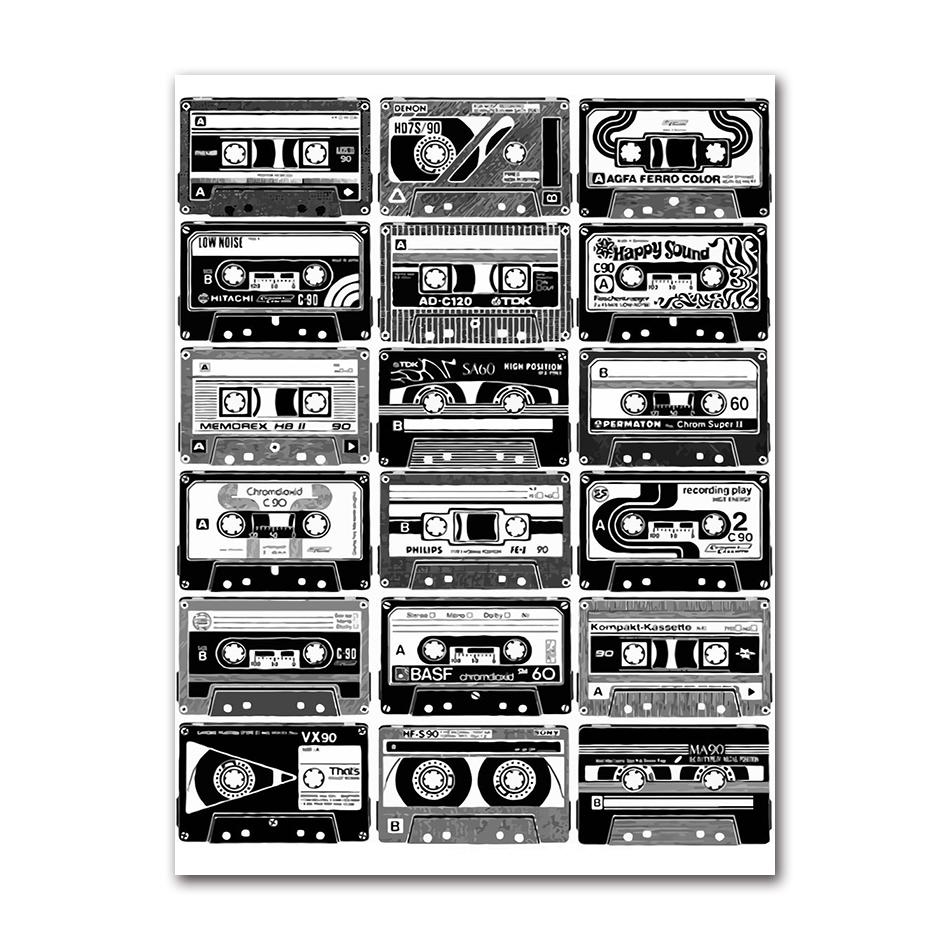 Vintage Cassette Tape and Vinyl Poster Modern Music Prints Canvas Painting Wall Art Pictures Home Room Classics Music Decoration