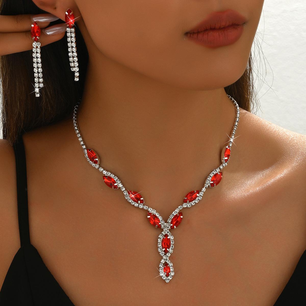 

Свадебный комплект украшений, ожерелье с каплями воды в форме конского глаза, серьги с бахромой, комплект украшений из двух частей