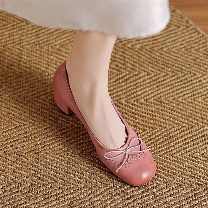 Fashion New Spring/Summer Genuine Leather Women Pumps Shoes for Women Fashion Brogue Designs Round Toe Loafers Shoes Women High Heels