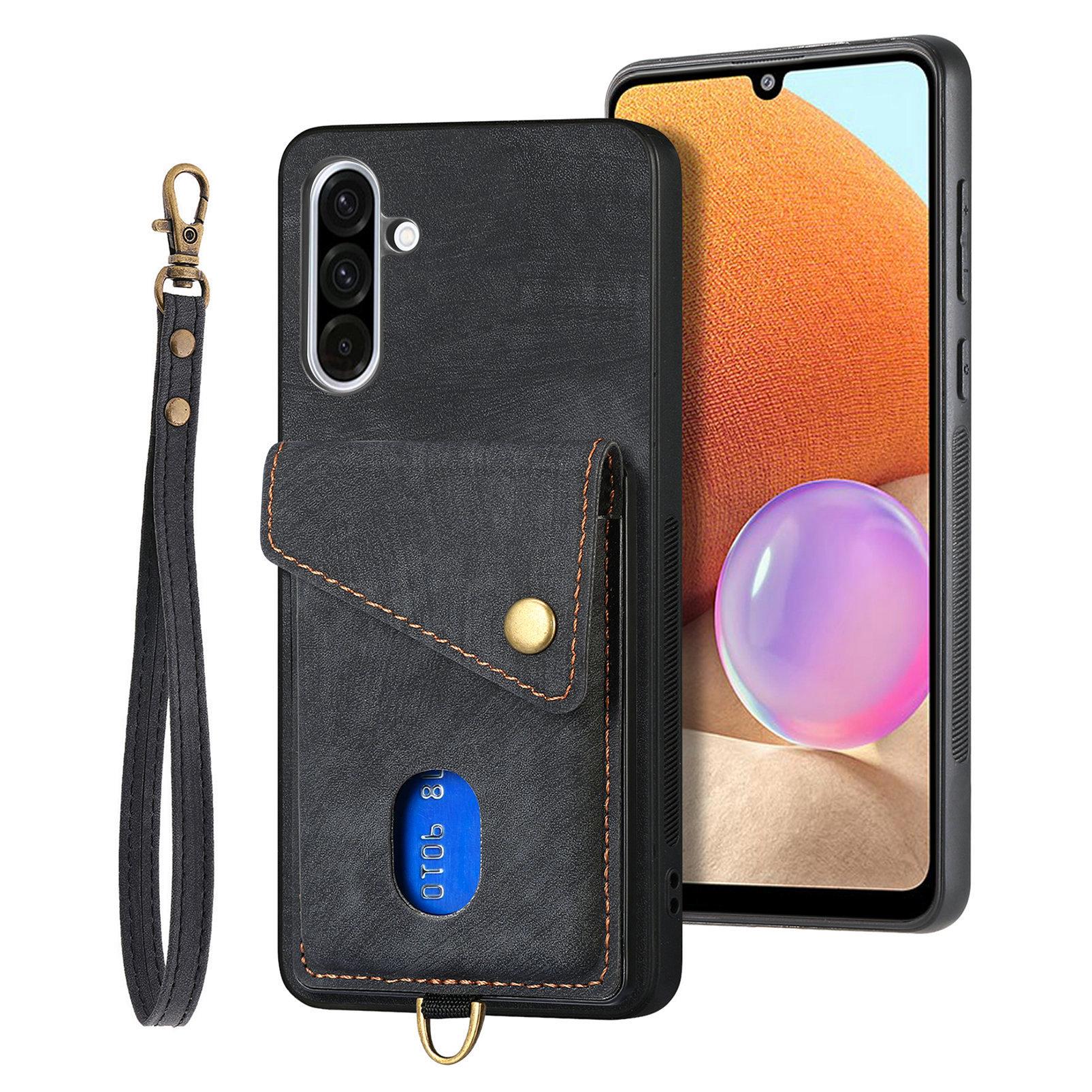 

For Samsung Galaxy A36 5G Case with Card Holder Kickstand Leather Phone Back Cover Black