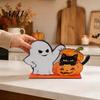 Halloween Wooden Table Decorations Ghost And Pumpkin Black Cat Ornaments, Retro Solid Wood Seasonal Accents Cartoon Tabletop Centerpiece for