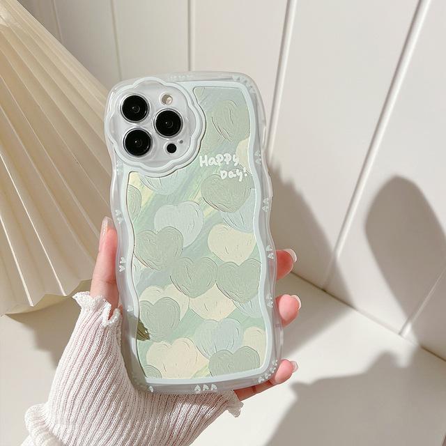 

Картина маслом New Green Love 3d Phone Case Wavy Cover For Iphone Se2020 Xsmax X Xr 8 7 Plus 11 12 13 Pro Max Cute Heart Conque for iphone 13promax