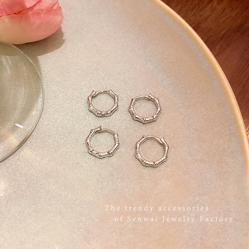 Two pairs of cold wind bamboo earrings female design sense simple silver earrings earrings