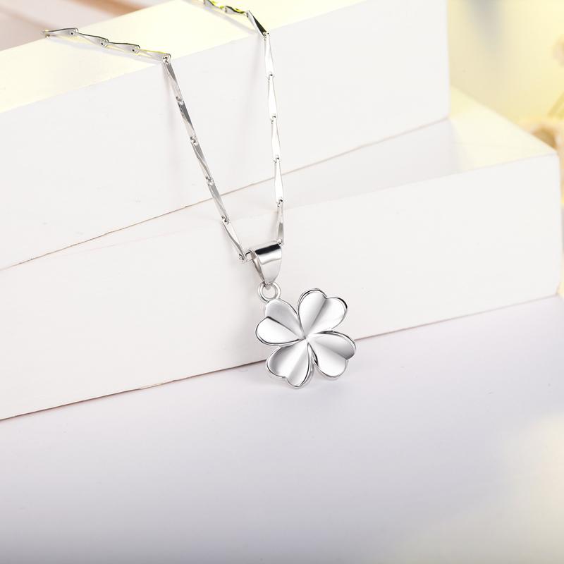 

KOFSAC Мода Стерлинговое серебро Ожерелья для женщин Простые Милые Подвески в виде четырехлистного клевера Ювелирные изделия Женские Аксессуары для дня рождения Подарки 45cm