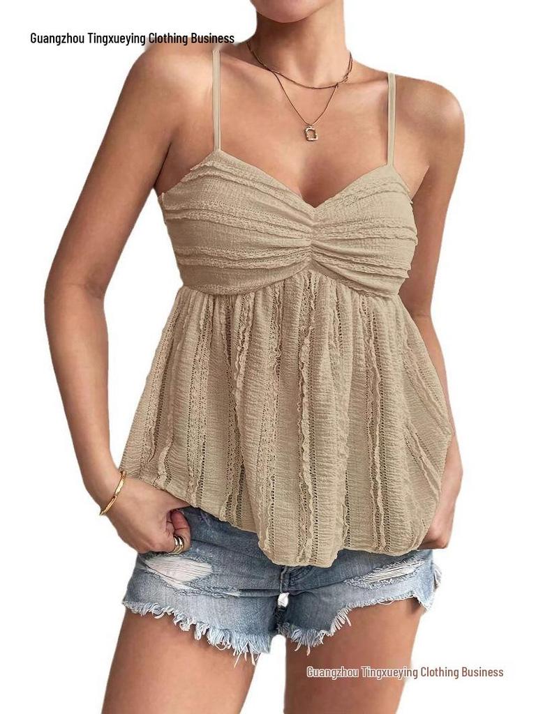 European & American Summer Fashion Chiffon Camisole with Lace Floral Trim