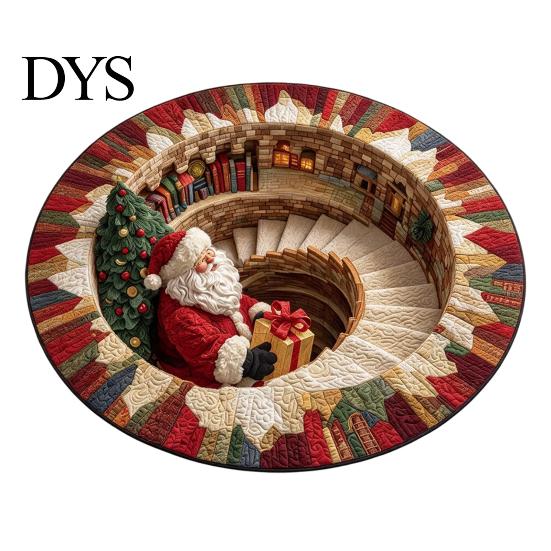 Dekorativer Weihnachtsgeschenk-Weihnachtsmann 3D Runder Teppich, Kristall-Samt-Fußmatte für Wohnzimmer Schlafzimmer Ferienhausdekoration, Rutschfest