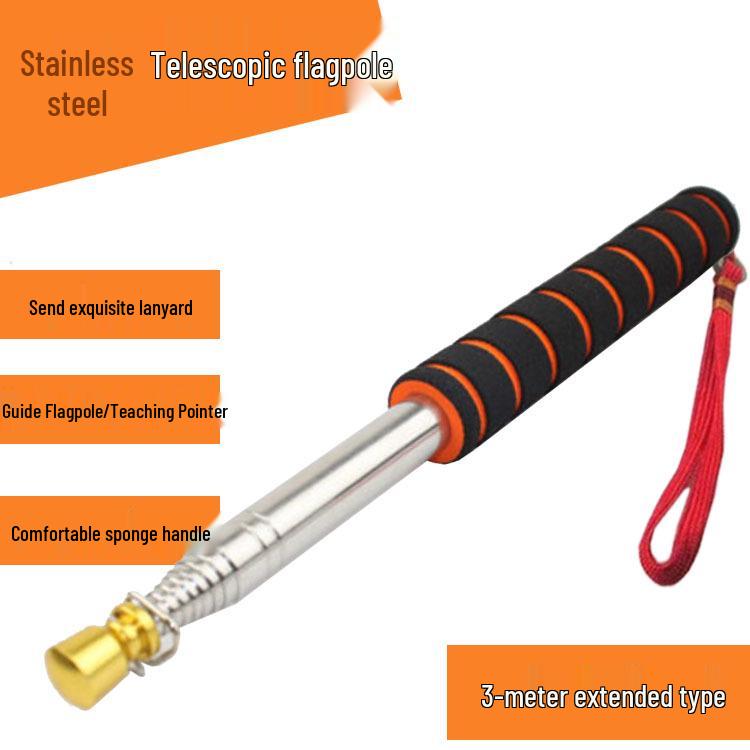 Telescopic Stainless Steel Flagpole - Available In 1.2m, 1.6m, and 2m for Tour Guides