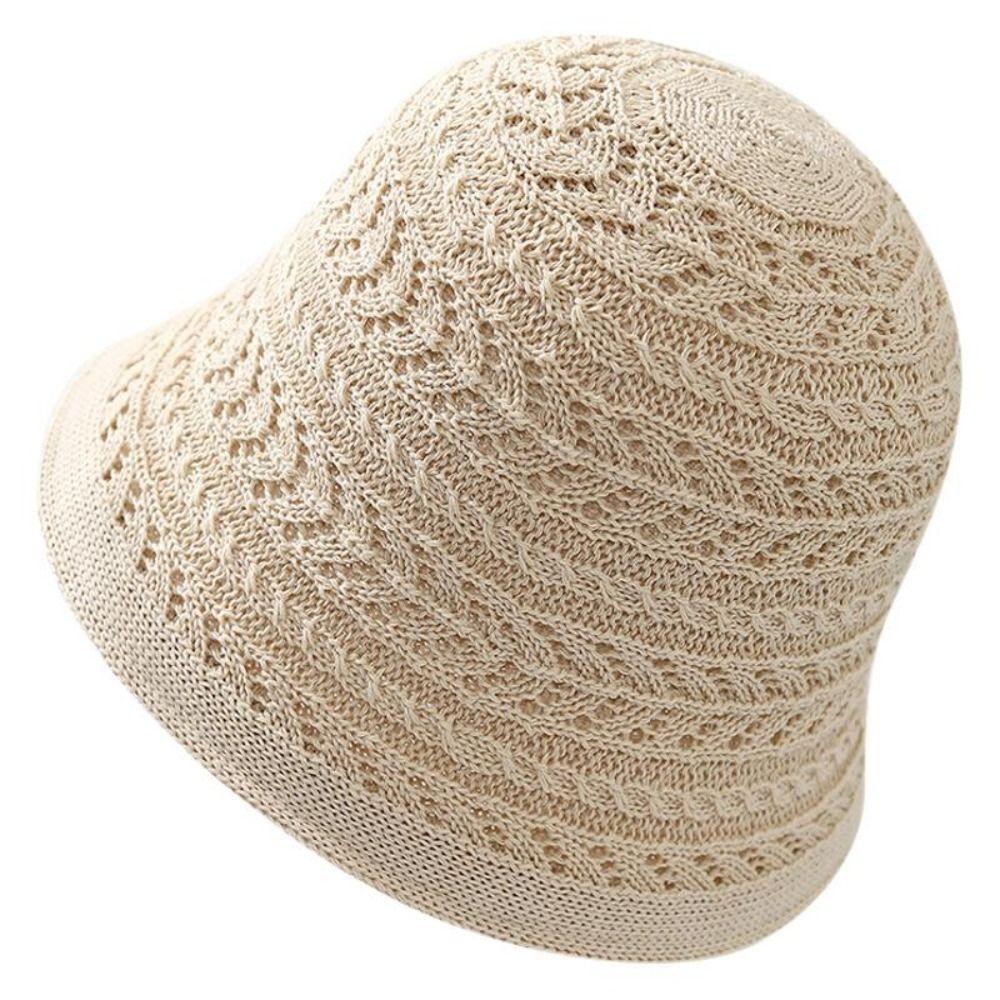 Knitted Bucket Hat Breathable Sun Hat Casual Hollow Beach Cap  Spring and Summer