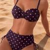 1011 Classic European and American Retro Polka Dot Multi-color Chest Folds, Bilateral Laces, Meat-covering Suspenders, Gathering Split Swimsuit