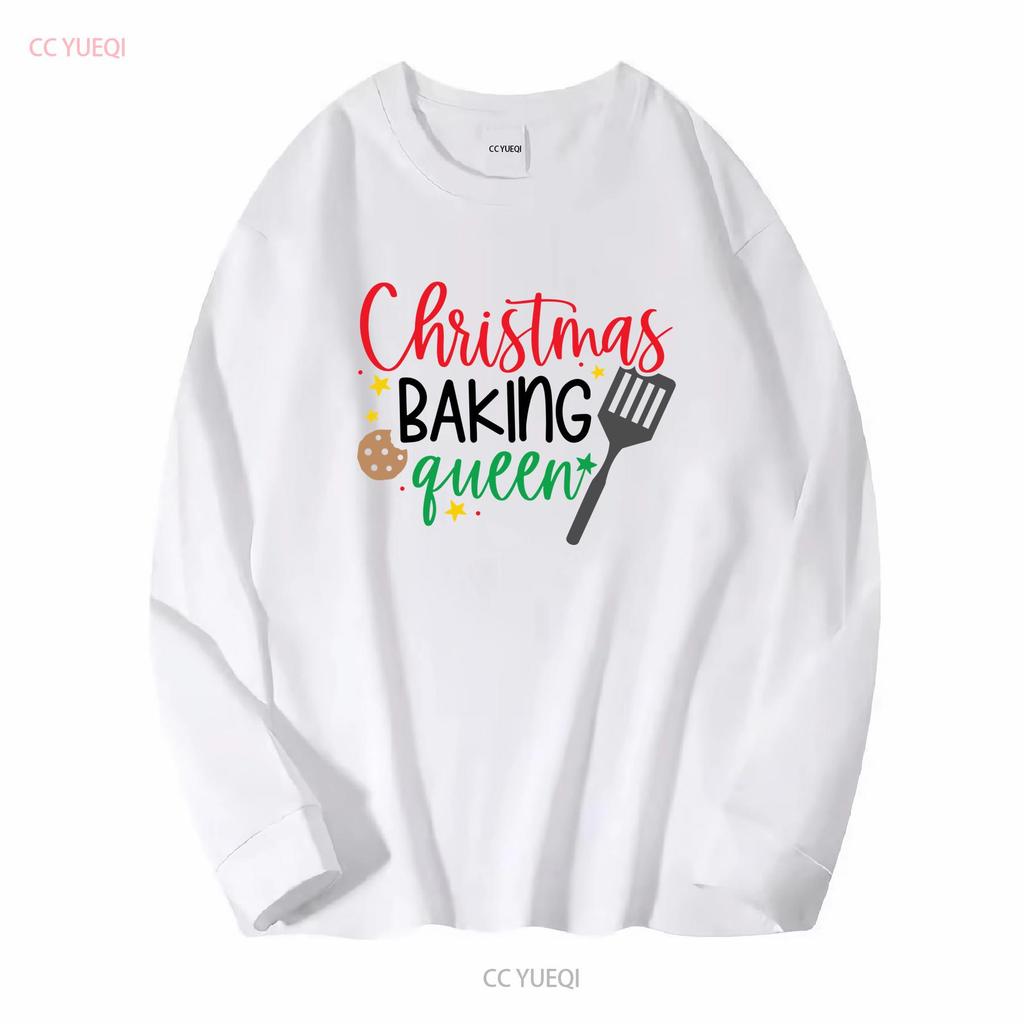 Christmas Baking Queen T Shirt Merry Funny Outfit For Her long or short sleeves vintage Washed Soft Stylish Casual Slightly
