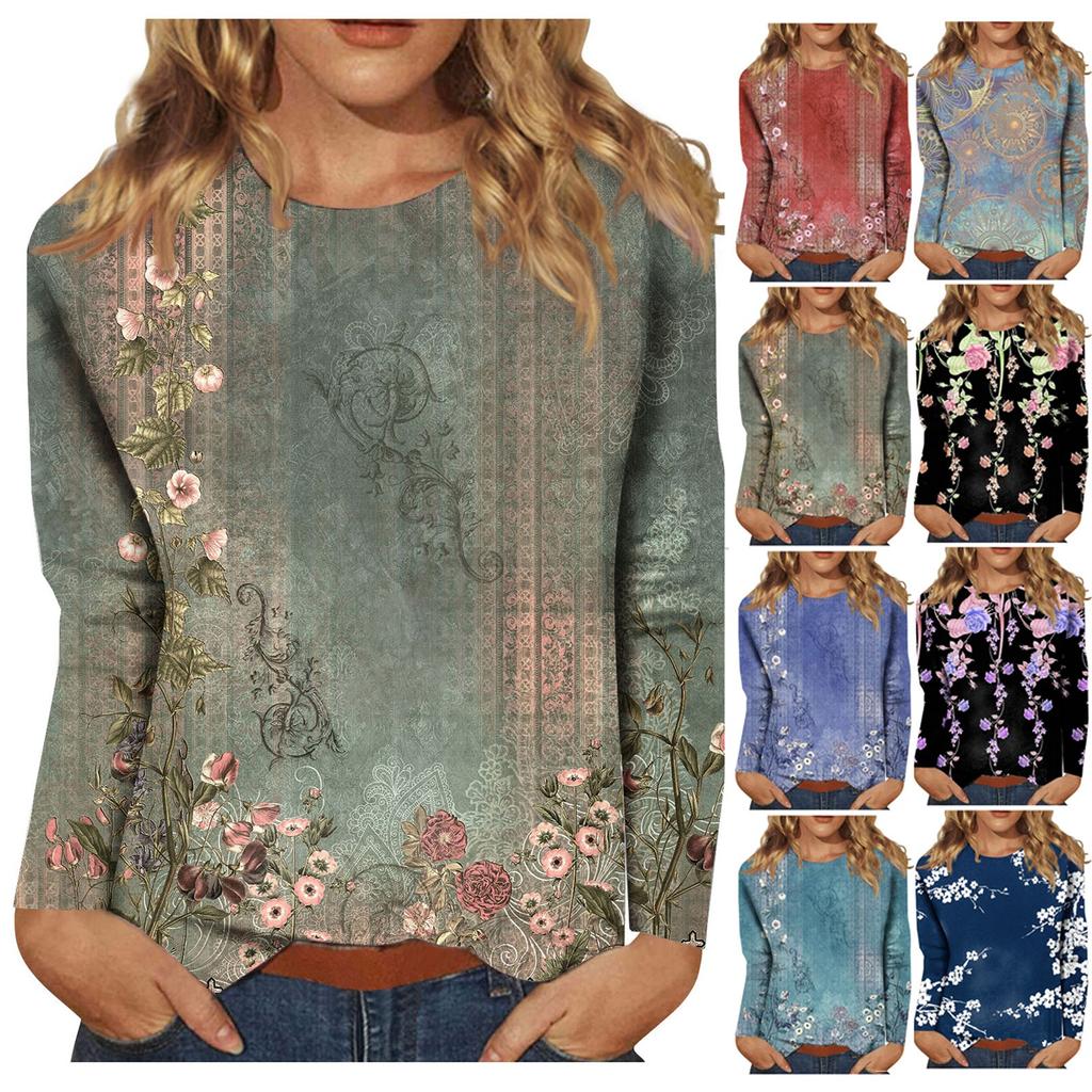 Camicie a maniche lunghe da donna T-shirt grafiche con stampa carina camicette Casual taglie forti Top basic Pullover