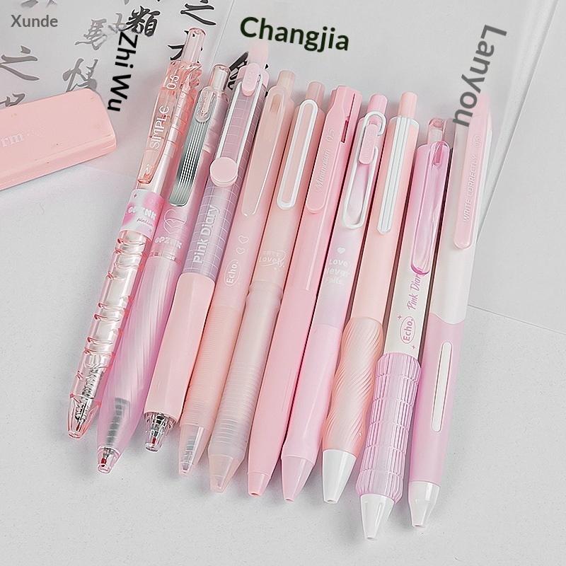 5Pcs Retractable Gel Pen Korean Fashion Simplicity Transparent Writing Pen Quick Drying St/Cs Tip 0.5Mm Black Ink Scrapbook Pen