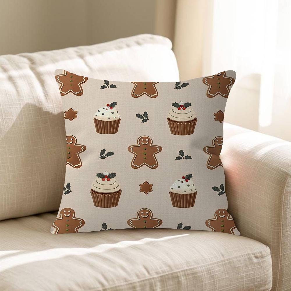 Kawaii Cartoon Christmas Gingerbread Man Maple Design Cushion Cover Happy Autumn Harvest Decor Holiday Decorati Pillow Cover