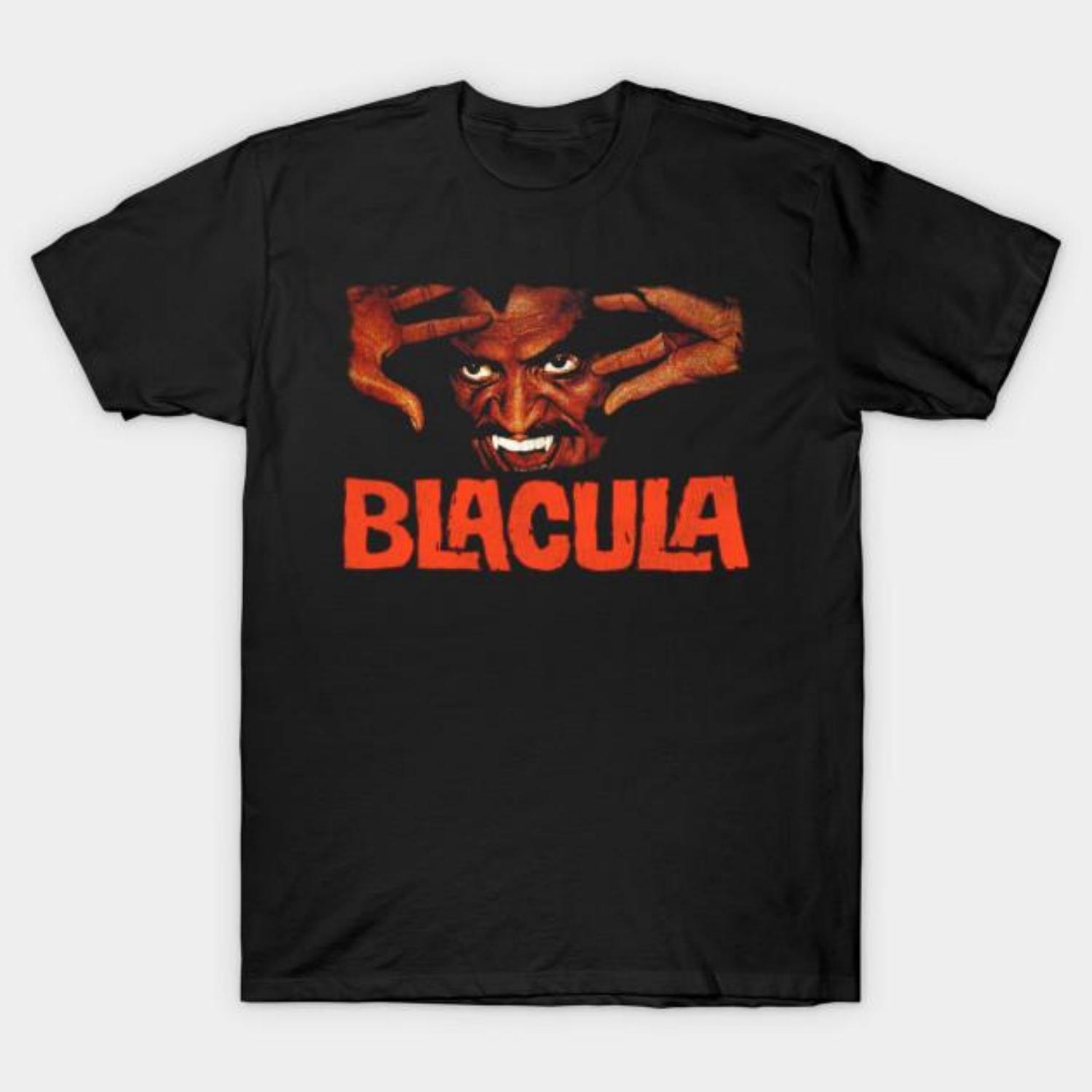

Men Black Print T-shirt Blacula Vintage Dracula Vampire Horror Movie No-Cut Transfer Paper Print Cotton Tshirt XXXXXL чорний