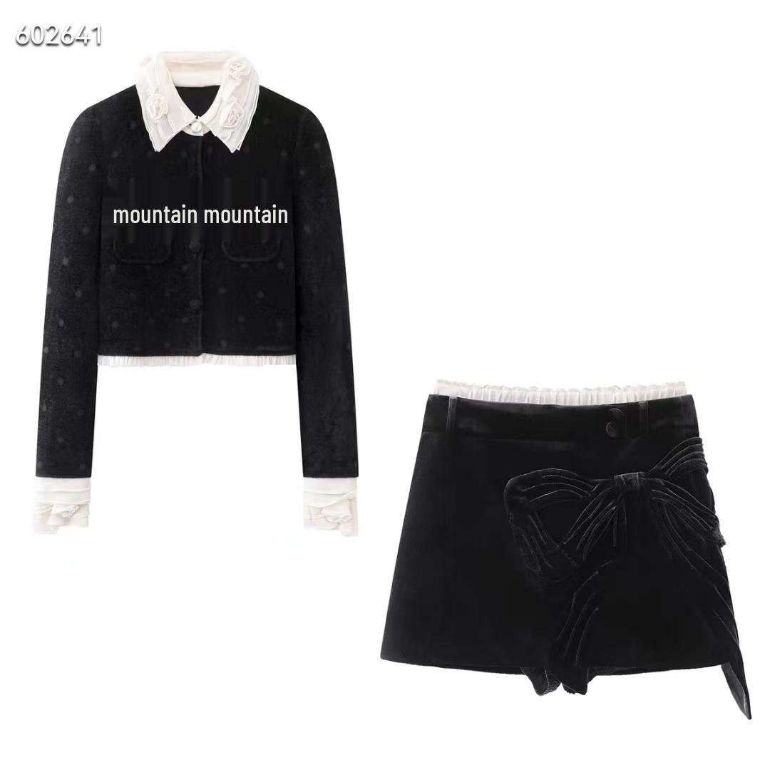 Available: Elegant Handmade Velvet A-line Skirt with Large Bow - Winter 2025 Collection Small чёрный