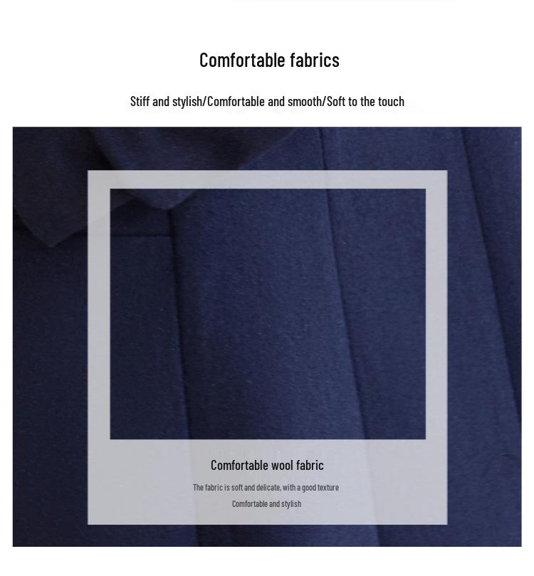 Trendy Navy Blue Wool Trench Coat for Work - Mid-Length, Petite Fit