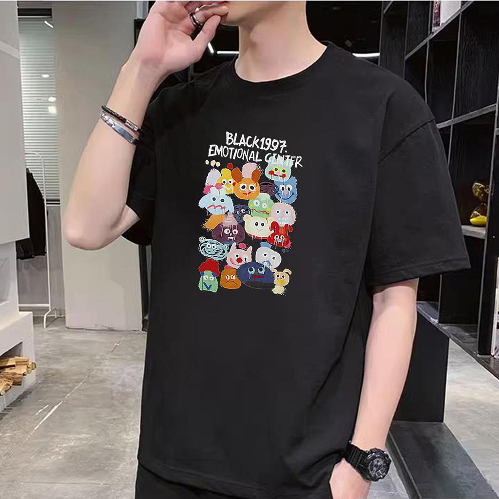 Summer Round Neck Letter Cartoon Pattern Printed Top Fashionable Casual Short Sleeved Men's and Women's Universal Pure Cotton T-shirts