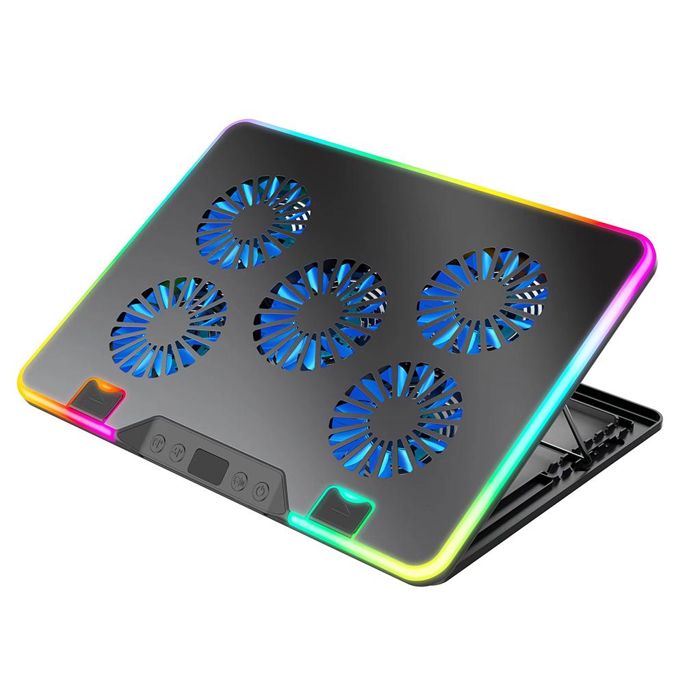 Notebook Stand with 5 Quiet Fans Notebook Cooler Height Adjustable 2 USB Ports for 11-17.3in Computer PC Notebook Gaming Laptop