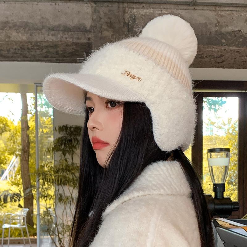 

Winter Ear Cap Children s Face Duck Tongue Baseball Cap Plush Plush Ball Thickened Warm Knitted Wool Cap