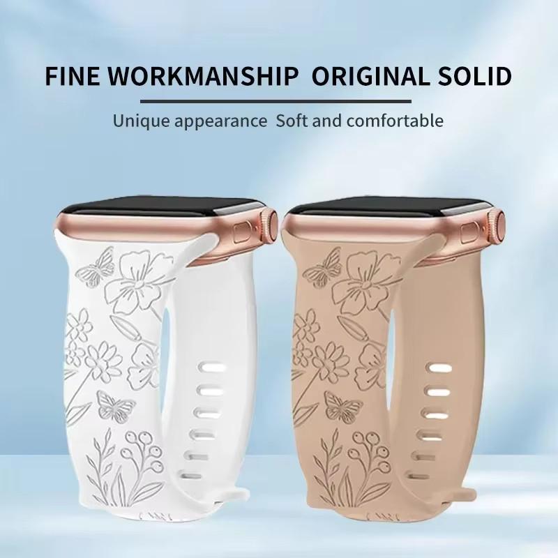Blumenmuster Band Weiches Silikonarmband für IWatch Ultra 3 2 49mm 46 45 44 42 41 40 38 Mm für Apple Watch Serie 11 10 9 8 6 SE7