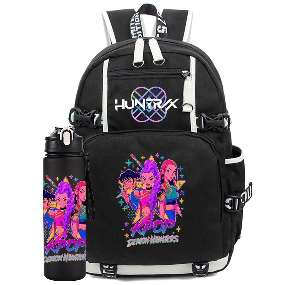 

2Pcs/set Anime K-Pop Printed Backpack with 750Ml Water Bottler for Teenager Student Girl Boy Bookbag Kid Gift Large Capacity Travel Bag