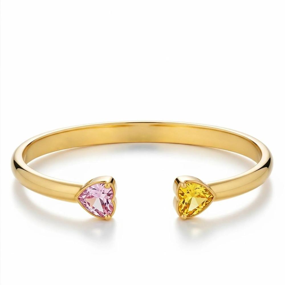 

Heart Shape Crystal Open Bracelet Two Color Bangle Bracelet New Wrist Jewelry Women Girls золотий