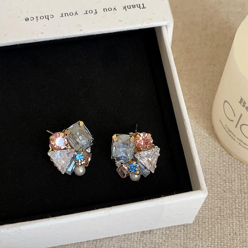 Korean Retro Crystal Earrings: High-End, Color-Matched Design for Women