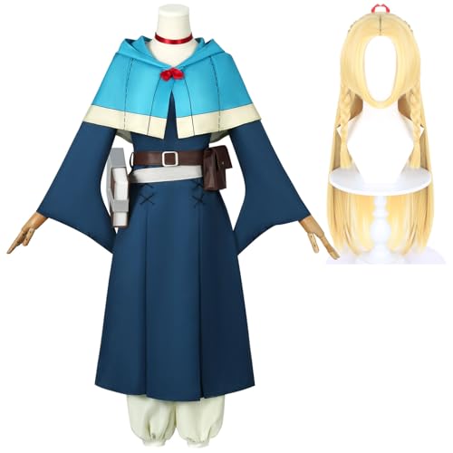 [NOKIJP] Marsil Cosplay Costume with Wig, Dungeon Meshi Cosplay, Marsil Cosplay One-Piece Dress, Dungeon Meshi Cosplay Costume for Adults, School Fest