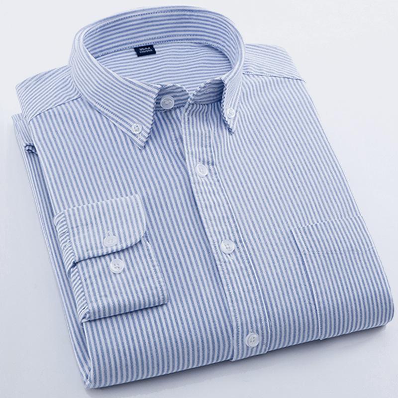 New, Spring Korean Version Shirt Men's Cotton Oxford Spinning Non-ironing Casual Versatile Long-sleeved Striped Shirt Men's