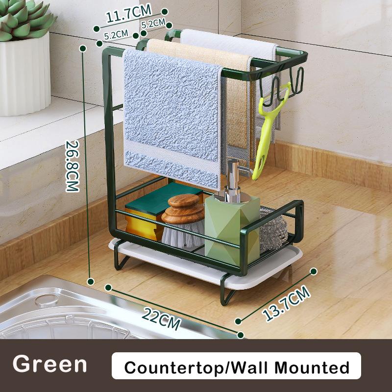 Kitchen Dishcloth Storage Rack Rag Holder Dish Brush Drying Hanger with Removable Drain Pan Dishwashing Cloth Sink Drain Rack
