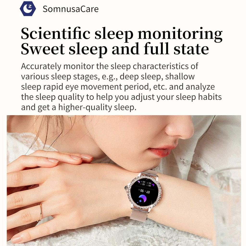 LUCKY START Rose Gold Smart Watch Bluetooth Call Lady 100+ Sports Mode Fitness Health Monitor Women Smartwatch for IOS Android NX19