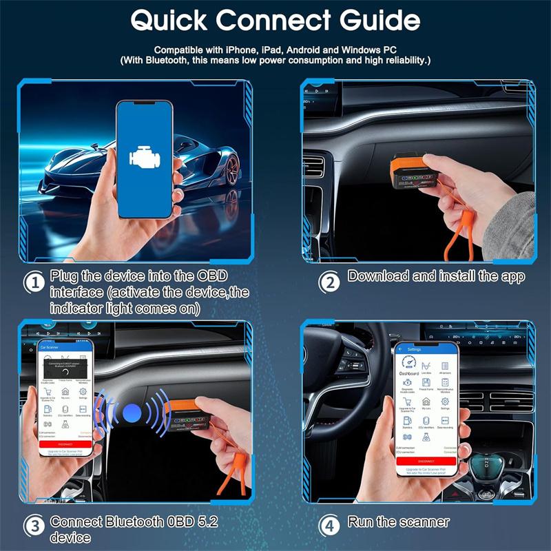 Kw905 Elm327 V1.5 Obd2 Scanners Bluetooth 5.0 For Android/Ios Elm 327 Obd 2 Car Diagnostic Tool Code Reader