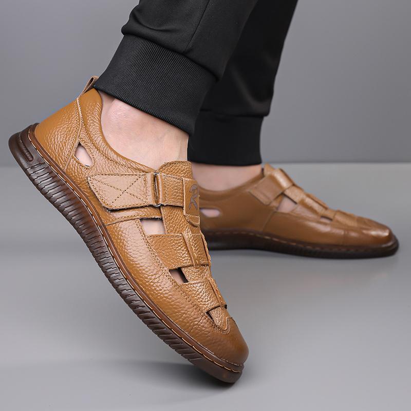 Fashion Summer Fashion Men Business Casual Sandals Comfort Breathable Mens Shoes Leather Outdoor Sandals Antiskid Beach Hollow Out Shoes