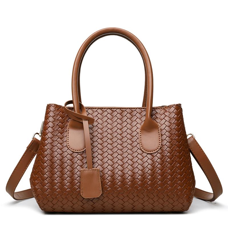 Damska torba na ramię crossbody z PU, pleciona, dużej pojemności