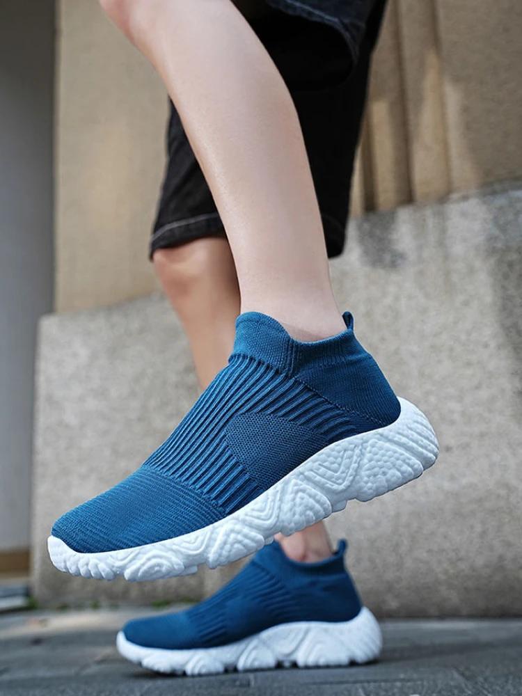 Fashion High-top Male Sports Shoes Slip-on Knit Trend 2025 Designer Sale Athletic Gym Miked Colour HikingTrekking Men's Casual Sneakers